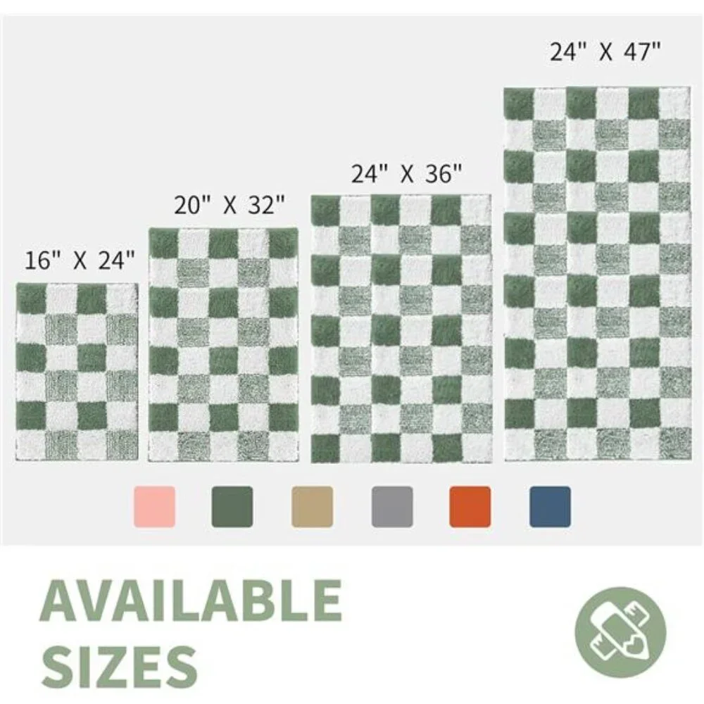Non Slip Bath Mat Microfiber Absorbent Checkered Bathroom Rug Sage Green
